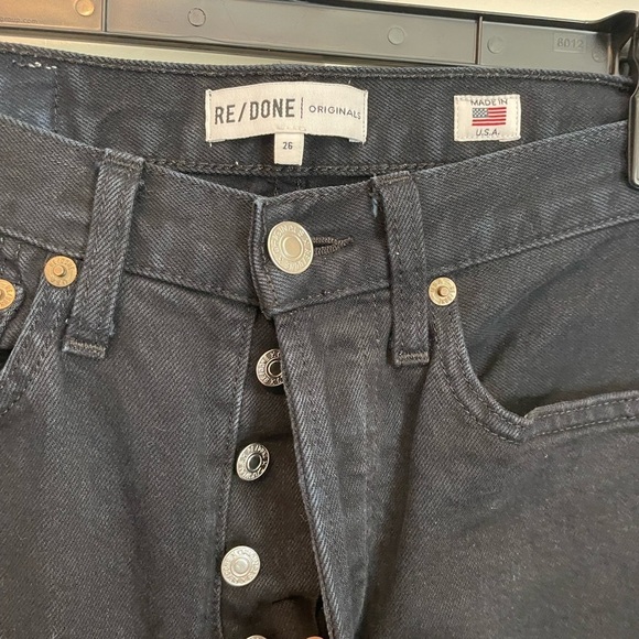 RE/DONE black high rise ankle crop raw hem jeans size 26 - Picture 5 of 8